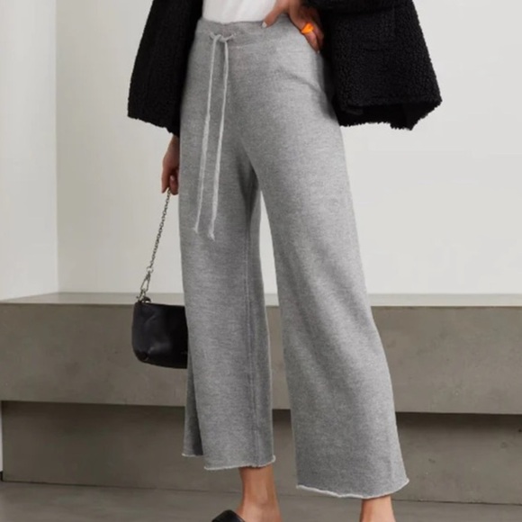 Nili Lotan Pants - Nili Lotan Kiki Heather Grey Cropped Wide Leg French Terry Sweatpants Size Large